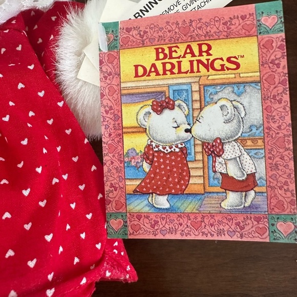 Vintage 1991 Commonwealth White Teddy Bear with Red and White Dress and Bow, 11" - Picture 2 of 4